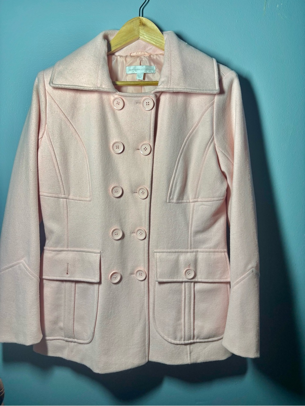 New York & Company Light Pink Double-Breasted Pea Coat